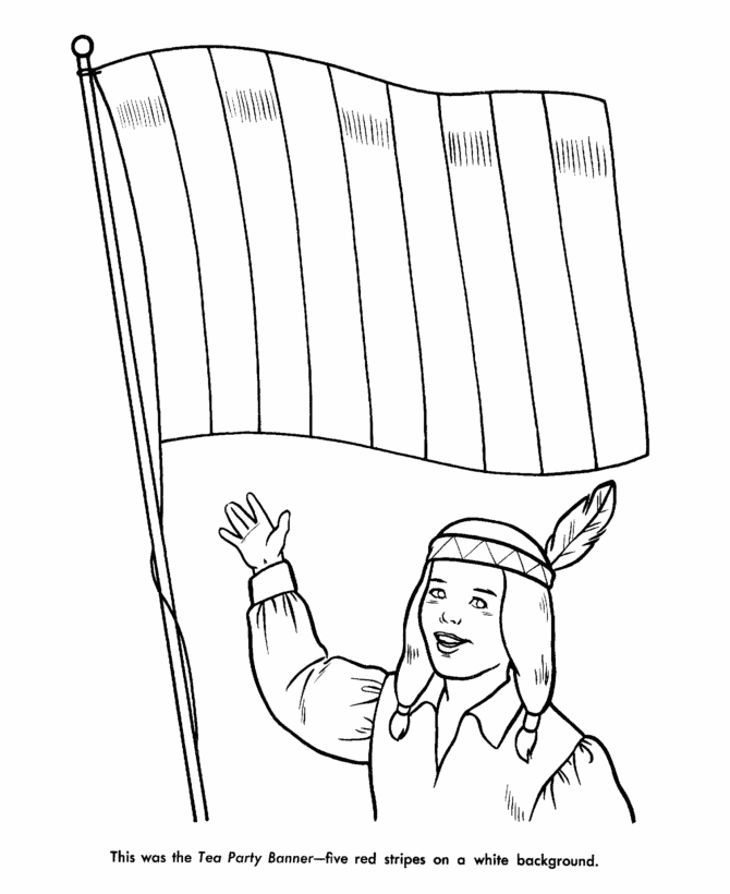 USA-Printables: American Symbols - Boston Tea Party Flag coloring 