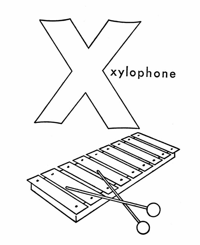 ABC Alphabet Coloring Sheets - X is for Xylophone | HonkingDonkey