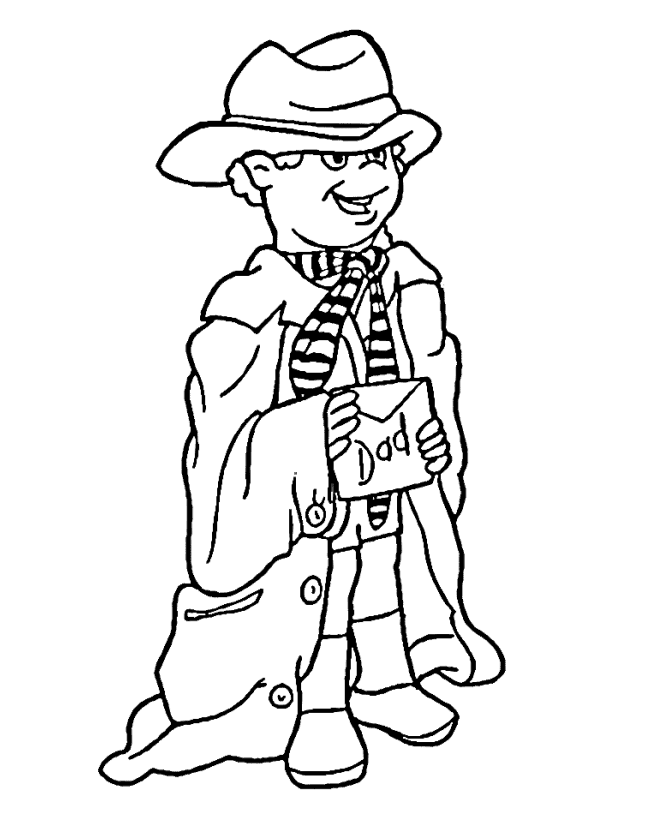 Father's Day Coloring Pages - Boy in father's clothing | HonkingDonkey
