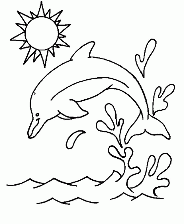 Swim Dolphin and Sun Coloring Pages : New Coloring Pages