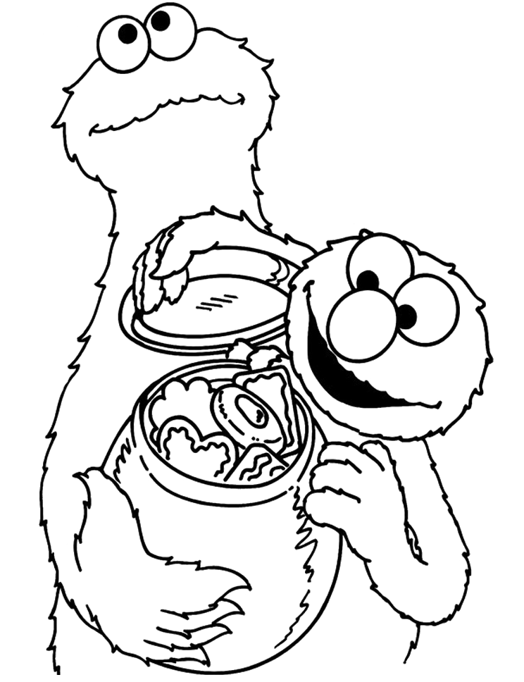 Cookie Monster : Very Happy Cookie Monster With Elmo Coloring 