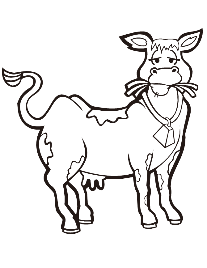 Cute Cow Eating Hay Coloring Page | HM Coloring Pages