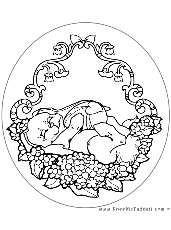 Easter Bunny Oval Coloring Page
