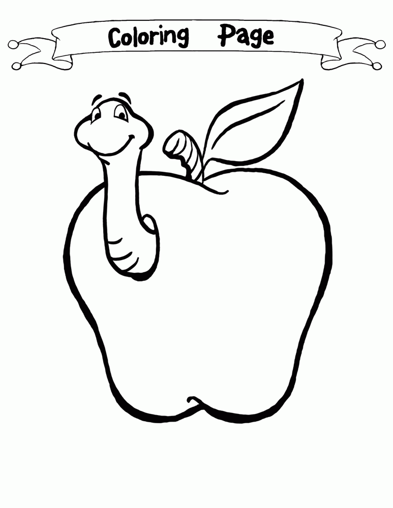 Apple with Worm Coloring Page | Coloring