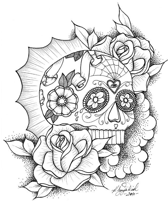 Roses Drawings With Sugar Skulls Images & Pictures - Becuo #2