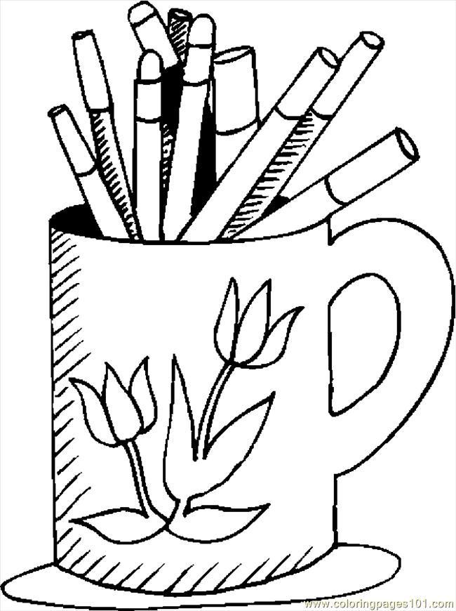 Coloring Pages Mug & Markers (Education > School) - free printable 