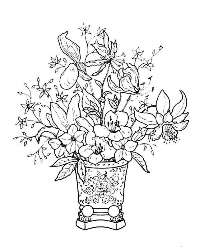 Download Flower Bouquet In A Pretty Classical Vase Coloring Pages 