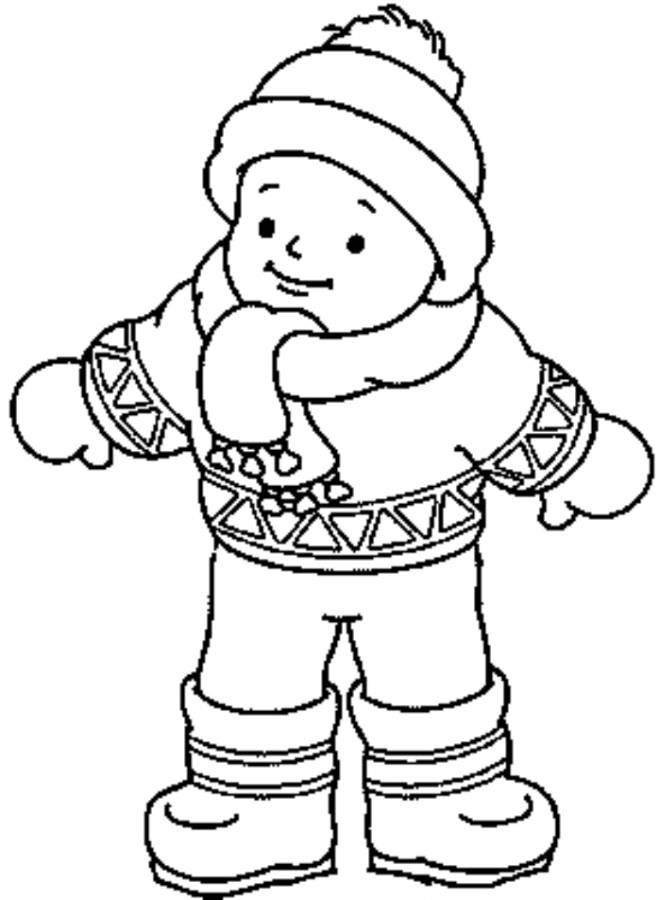 Print Little Boy Wearing Winter Clothes Coloring Page or Download 