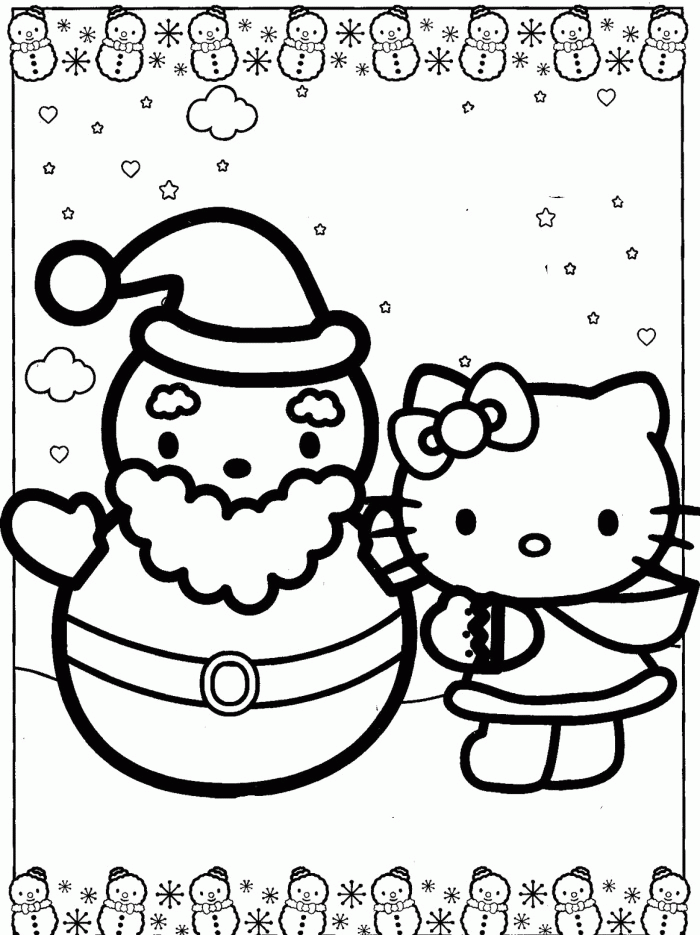 HEllo Kitty With Snowman Santa Coloring Pages - Christmas ...