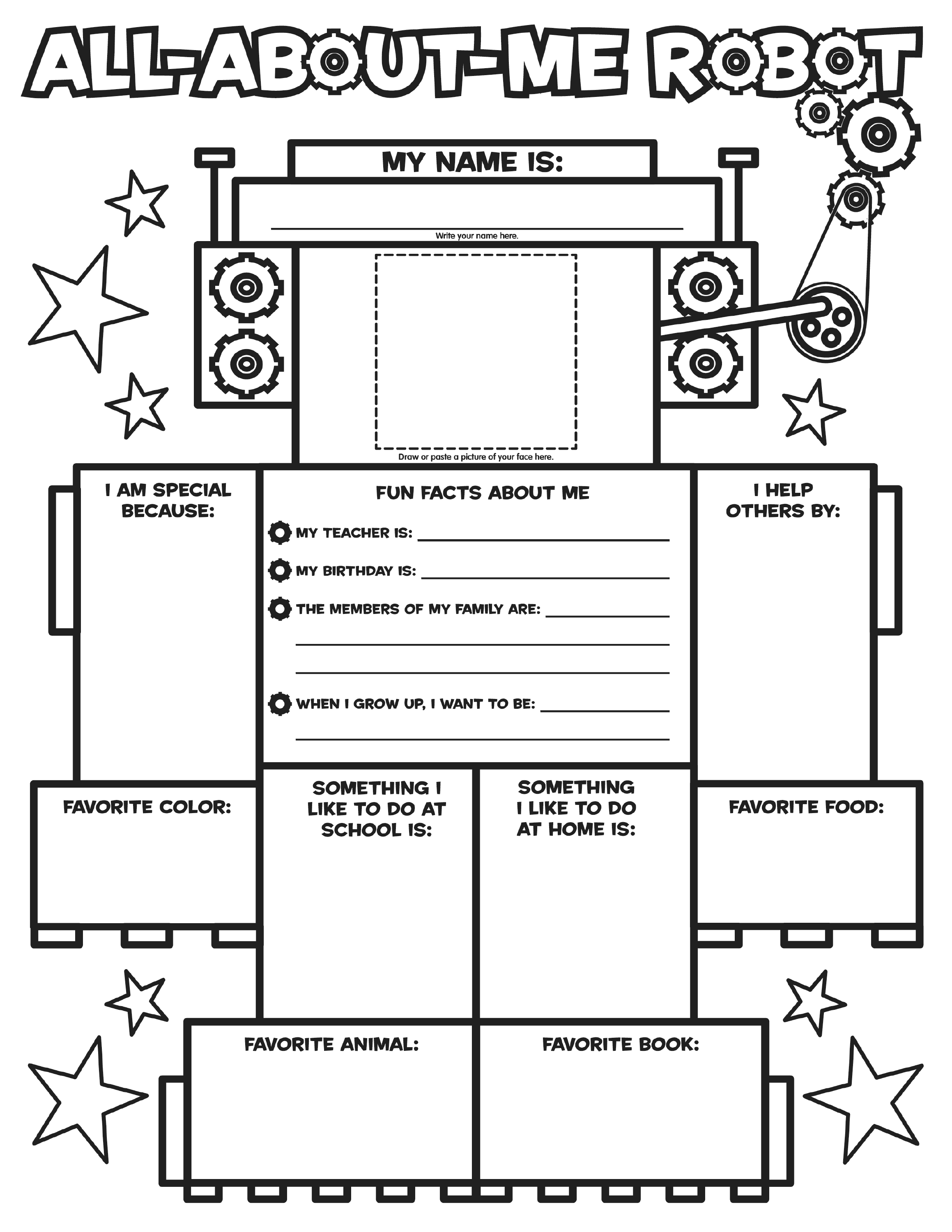 All about me robot coloring page