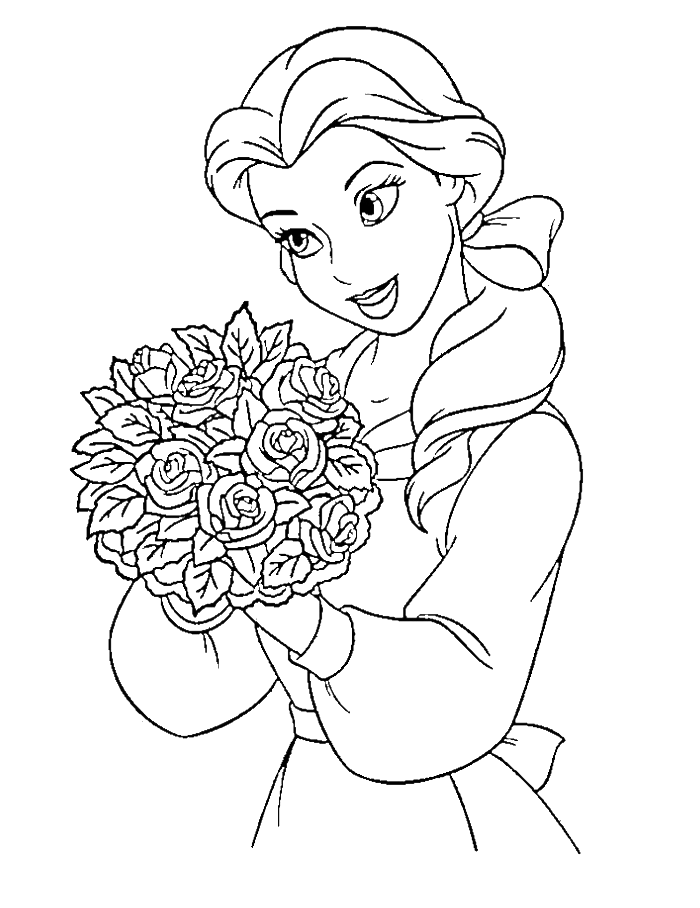 Princess Belle Carry Flowers Coloring Pages - Disney Coloring 