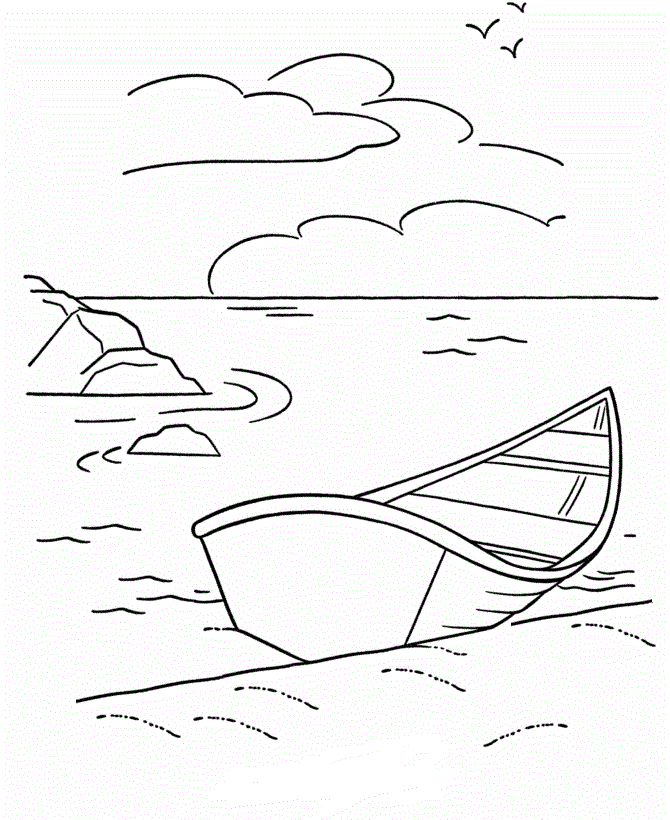 Boat in a Beach Coloring Page | Kids Coloring Page
