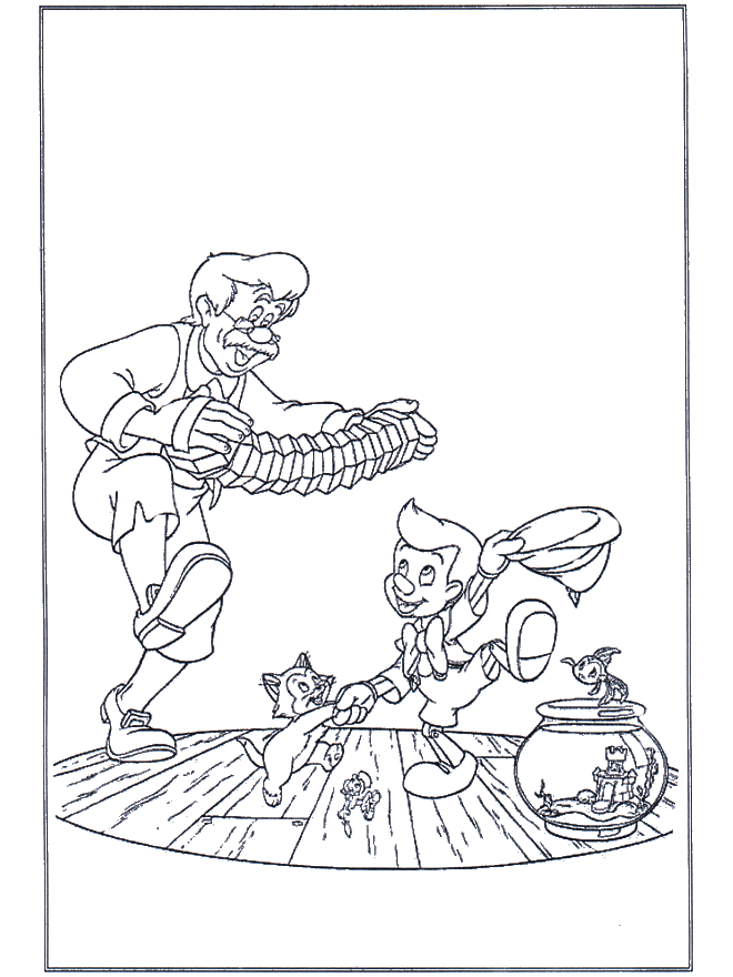 Pinocchio dancing to music coloring page
