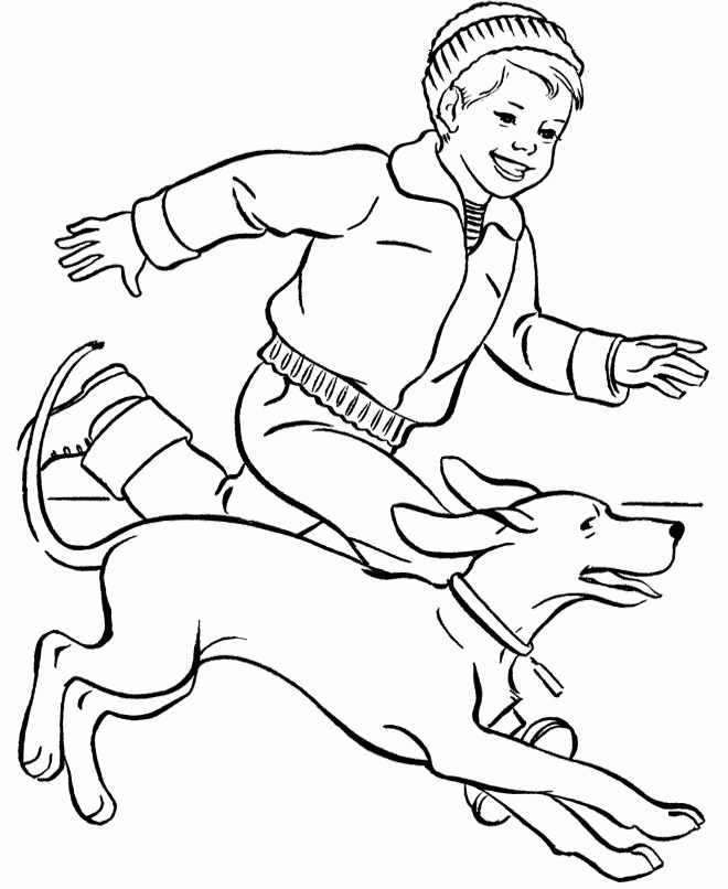 Dog And Man Were Running Toned Coloring Page |Dog coloring pages 