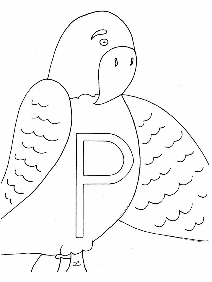 Letter P for Parrot Colouring Pages