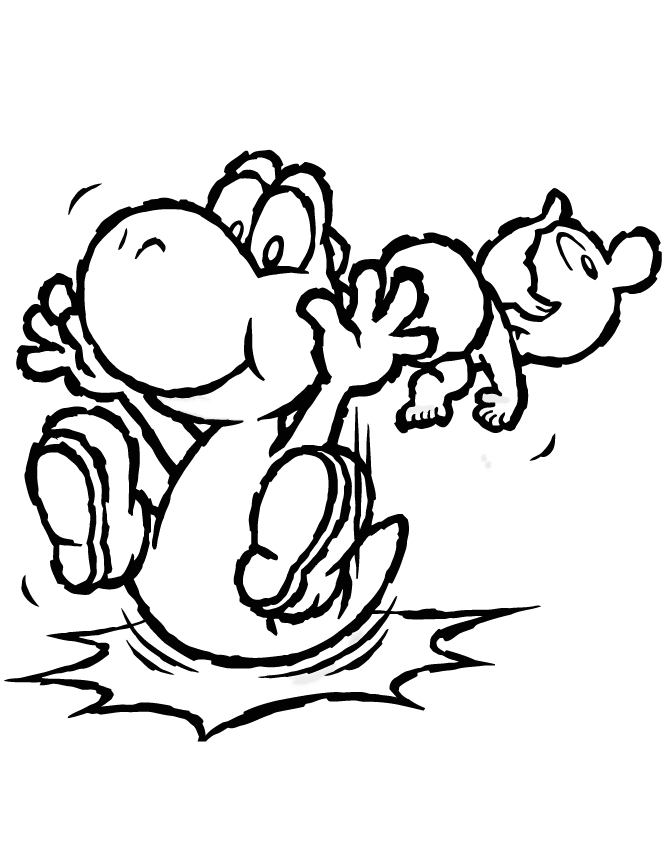 Yoshi With Baby Mario Coloring Page | HM Coloring Pages