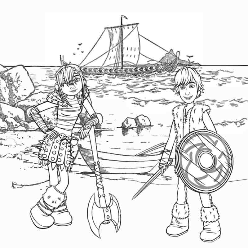 Hiccup and Astrid – How To Train Your Dragon coloring printable 