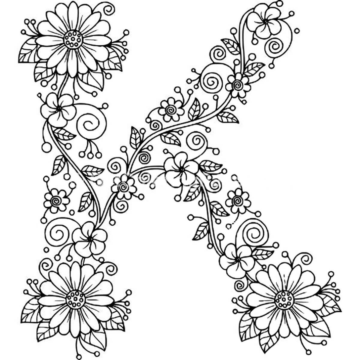 Flower Letter K Coloring Page - Free Printable Coloring Pages for Kids