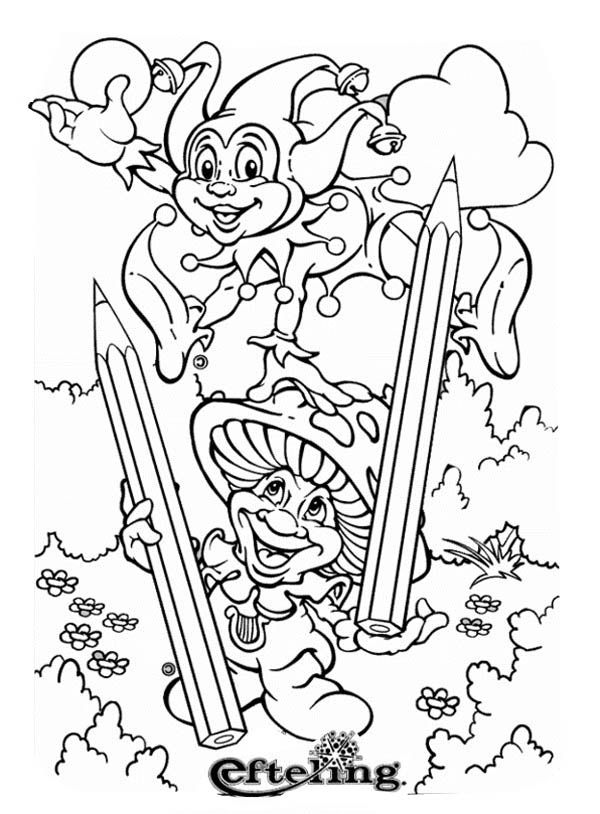 Efteling Mascot and Two Giant Pencil Coloring Pages : Batch Coloring