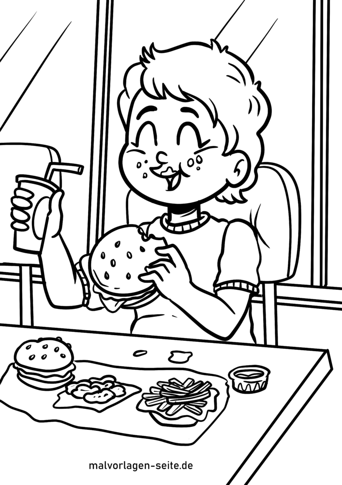 Coloring page eat fast food - free coloring pages