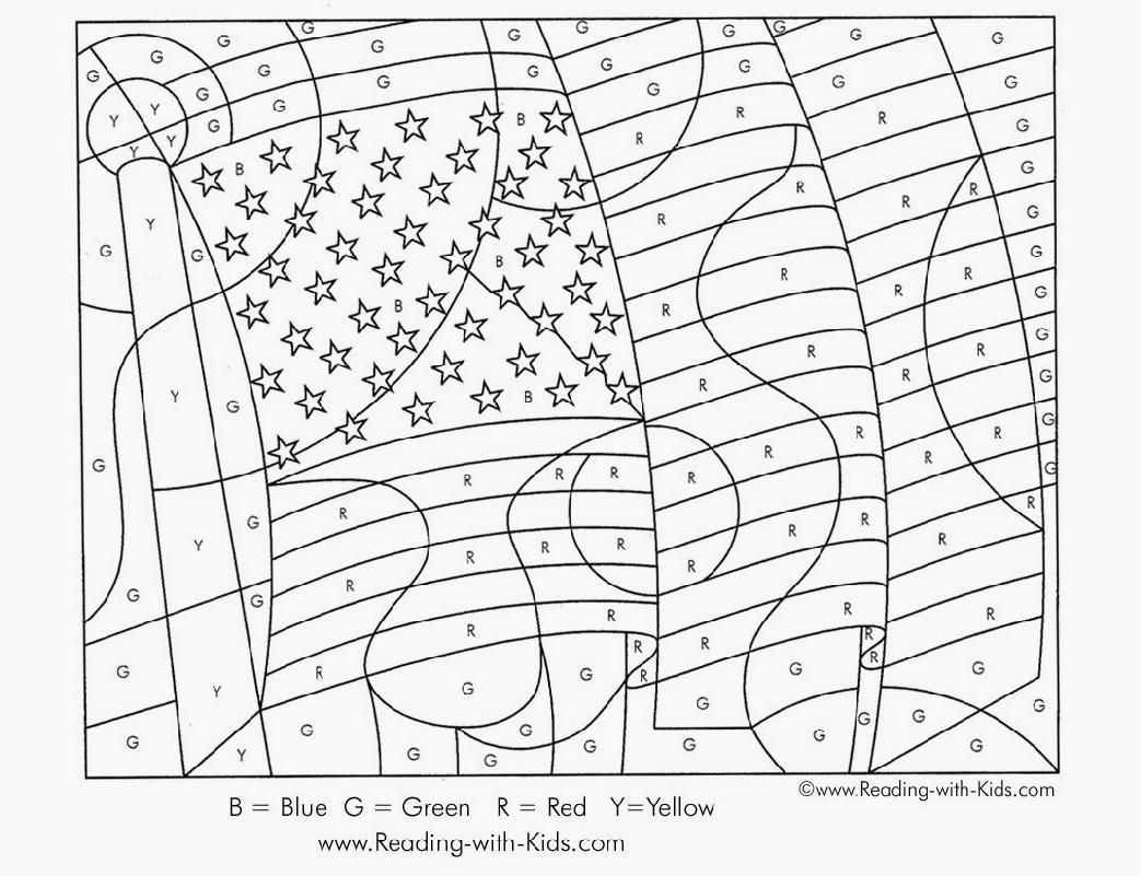 American flag color by letter worksheet