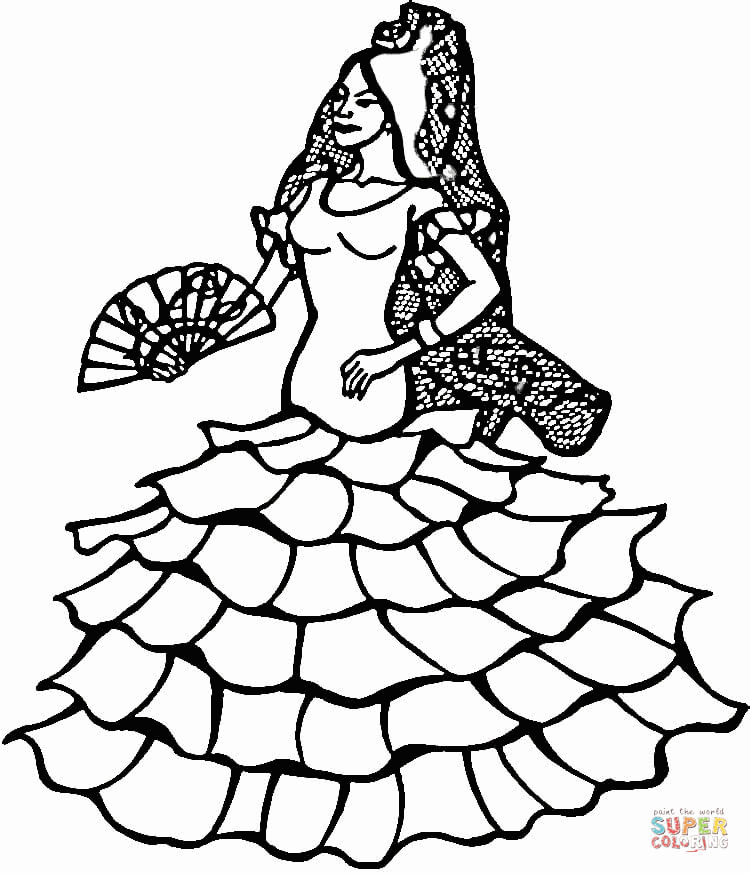 Spanish Flamenco Dancer coloring page | Free Printable Coloring Pages