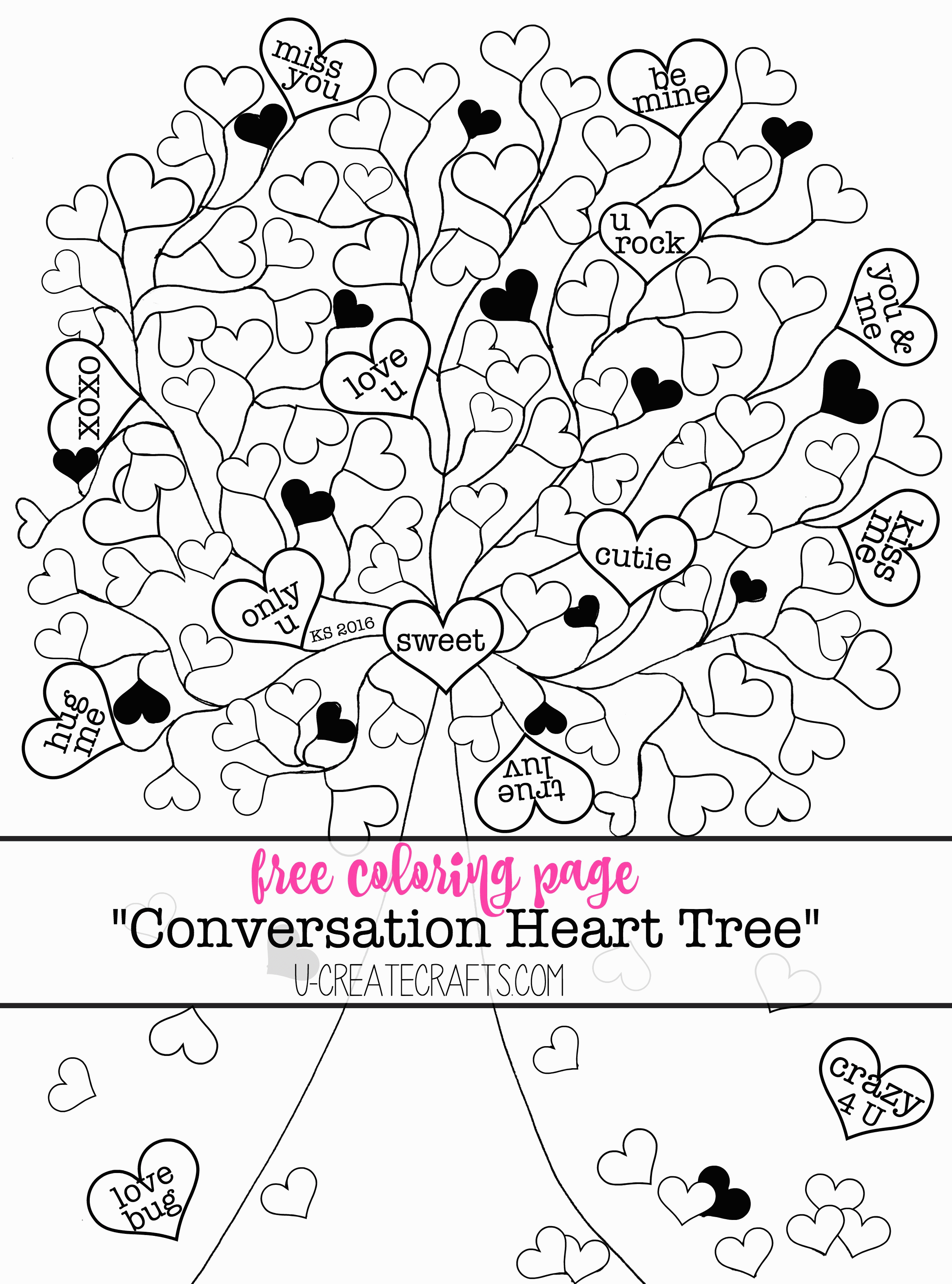Valentine Conversation Heart Tree Coloring Pages | U Create ...