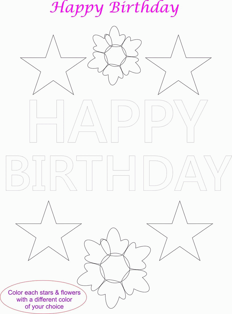 Happy birthday card coloring page for kids