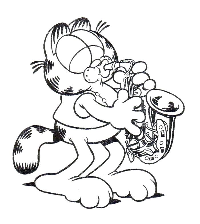Garfield Playing Trumpet Coloring Page | Cartoon coloring pages ...