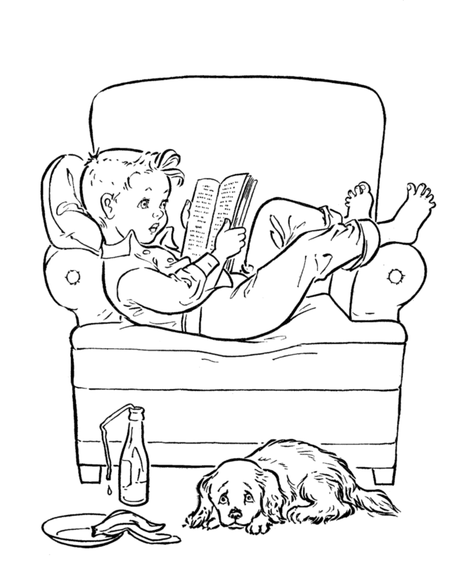 Reading Book Coloring Page - Coloring Home