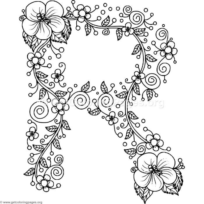 Download it FREE Floral Alphabet Letter R Coloring Pages #coloring  #coloringbook #co… | Patrones libres de bordado, Páginas para colorear de  flores, Letras florales