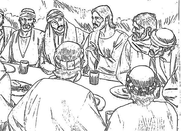 Jesus and Apostles in the Last Supper Coloring Page: Jesus and ...