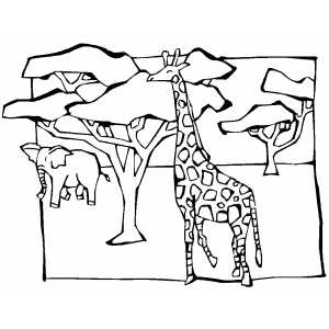 Giraffe And Elephant In Savanna ...freeprintablecoloringpages.net