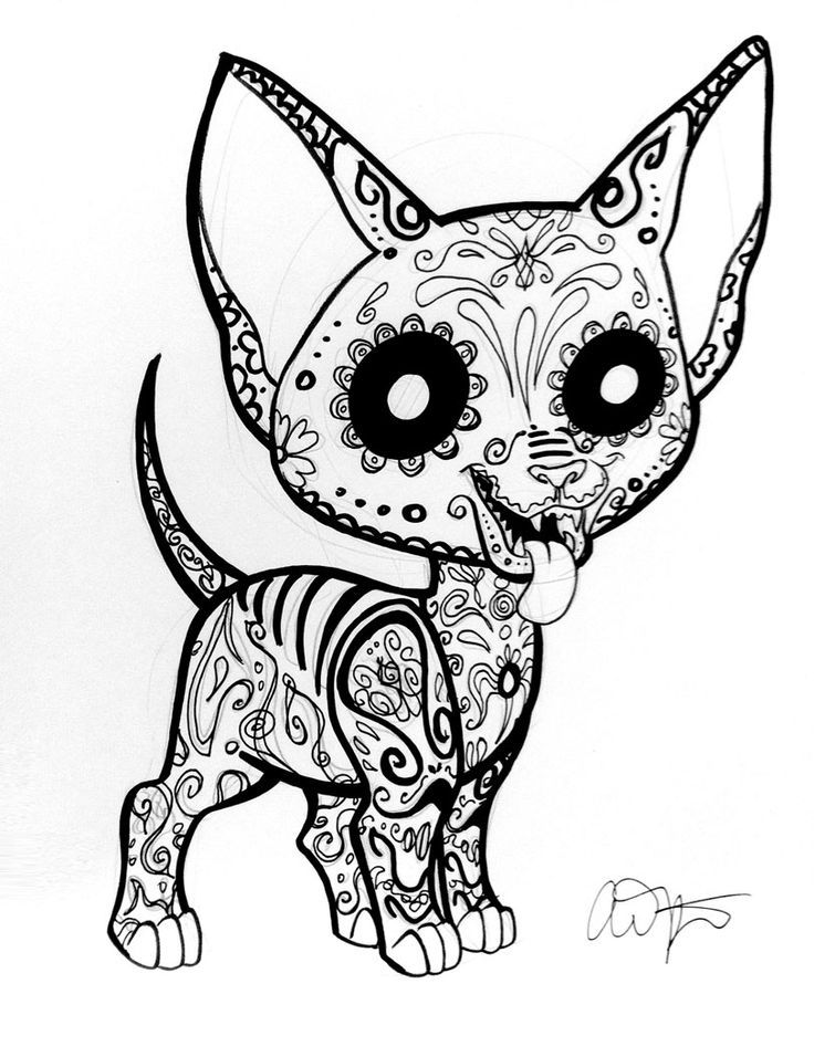 day of the dead coloring pages dogs | Sugar Skull Chihuahua ...