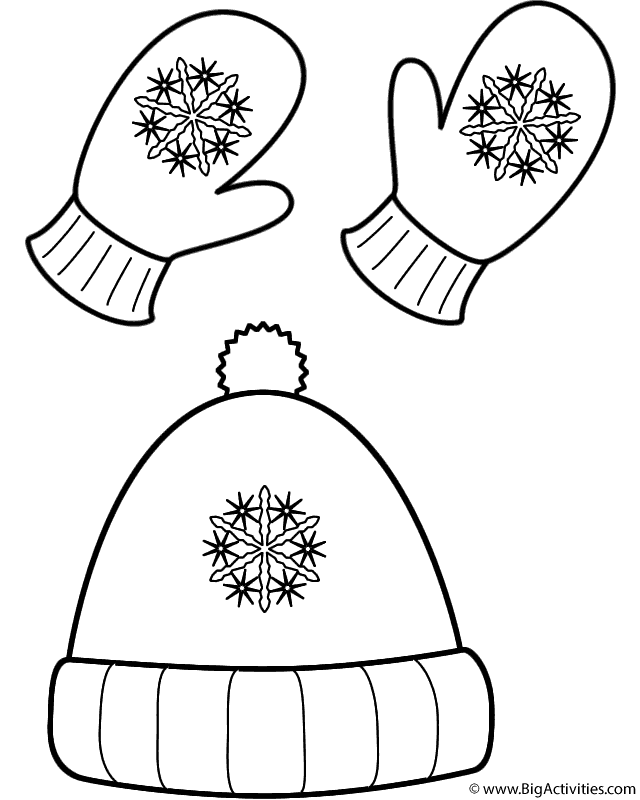 Winter Hat and Mittens - Coloring Page (Clothing)