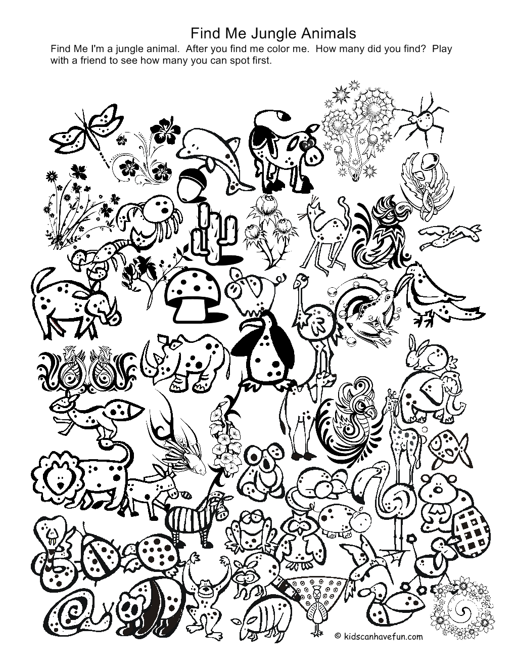 Jungle Animals Coloring Pages Free - Coloring Home