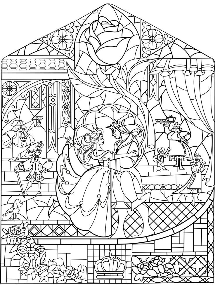 Beauty And The Beast Stained Glass Window Coloring Page - Coloring Home