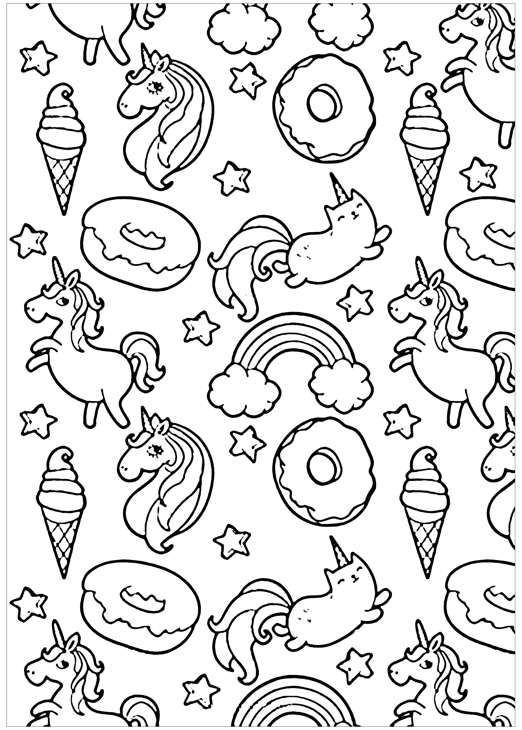Pusheen donuts and unicorn - Doodle Art / Doodling Adult Coloring ...