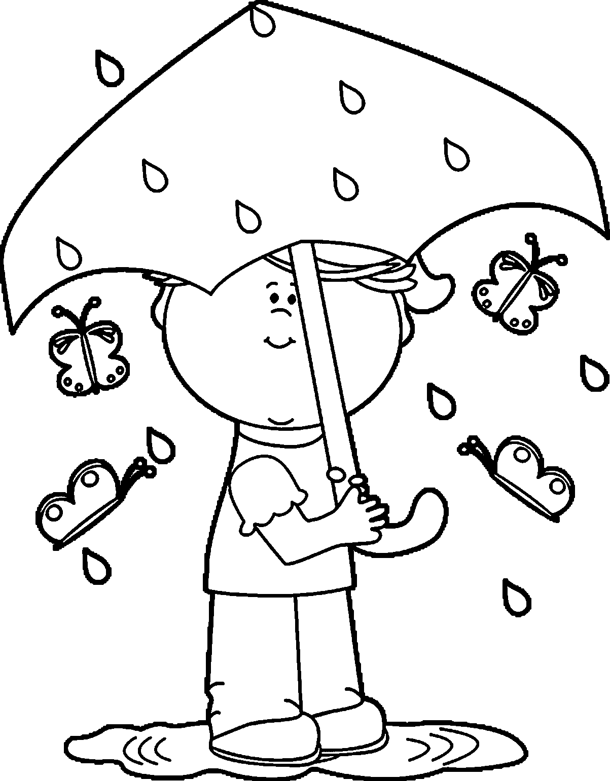 Girl In Spring Rain Coloring Page | Wecoloringpage