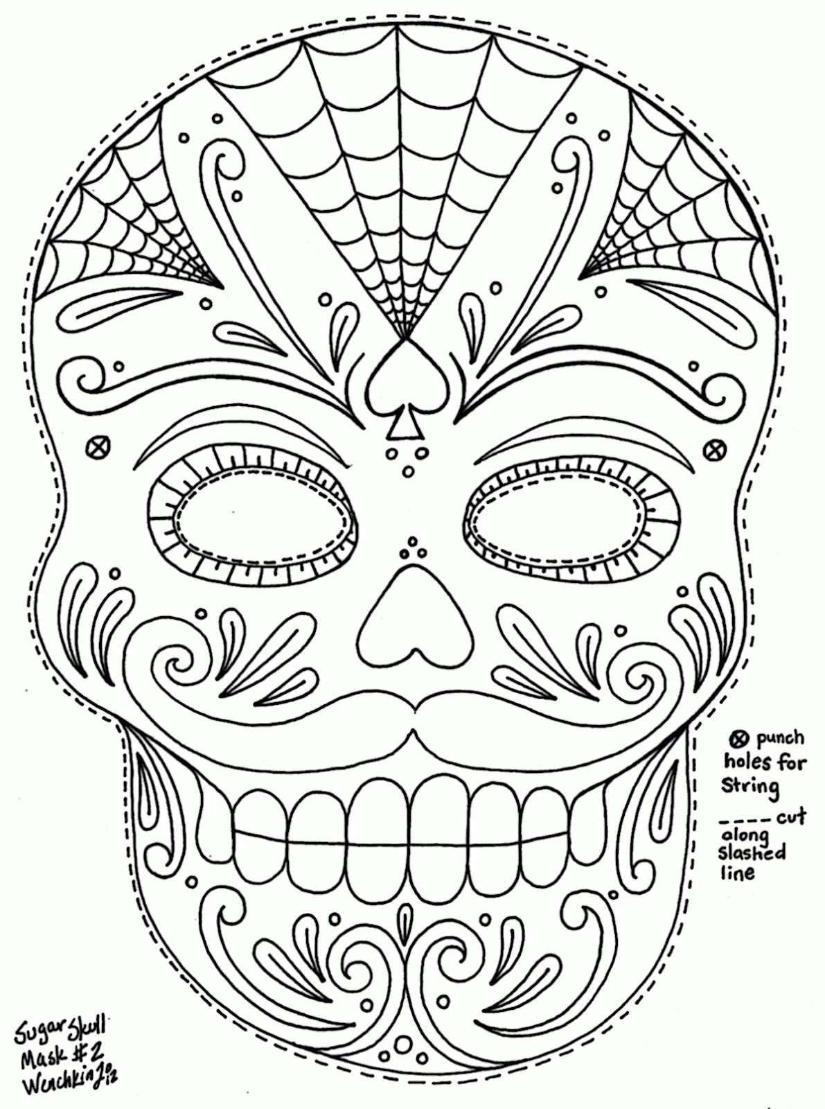 Dia De Los Muertos Skull - Coloring Pages for Kids and for Adults