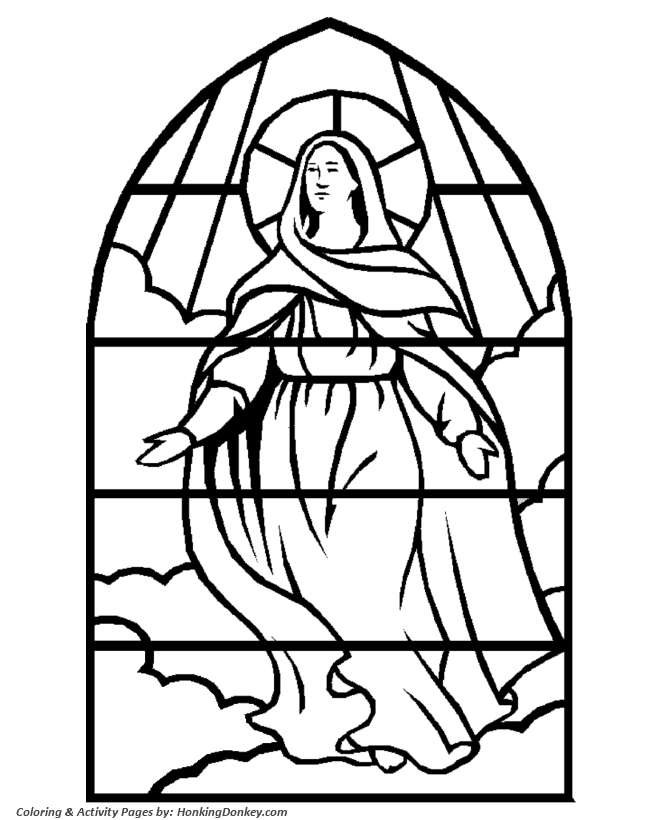 Bible Coloring Pages - Stained Glass Mother Mary Coloring Pages 