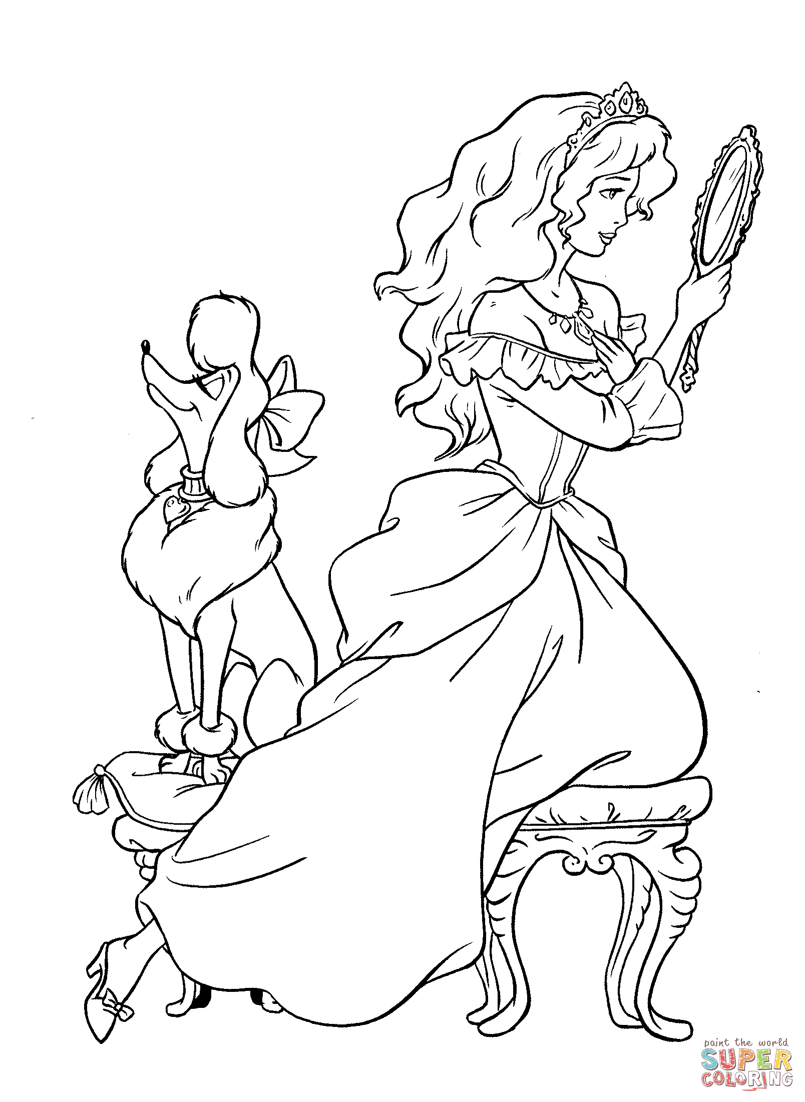 Princess And Her Poodle Dog coloring page