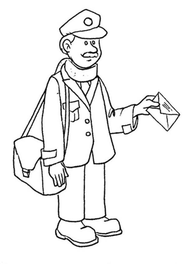 Mailman Delivering Mail in Professions Coloring Pages | Batch Coloring