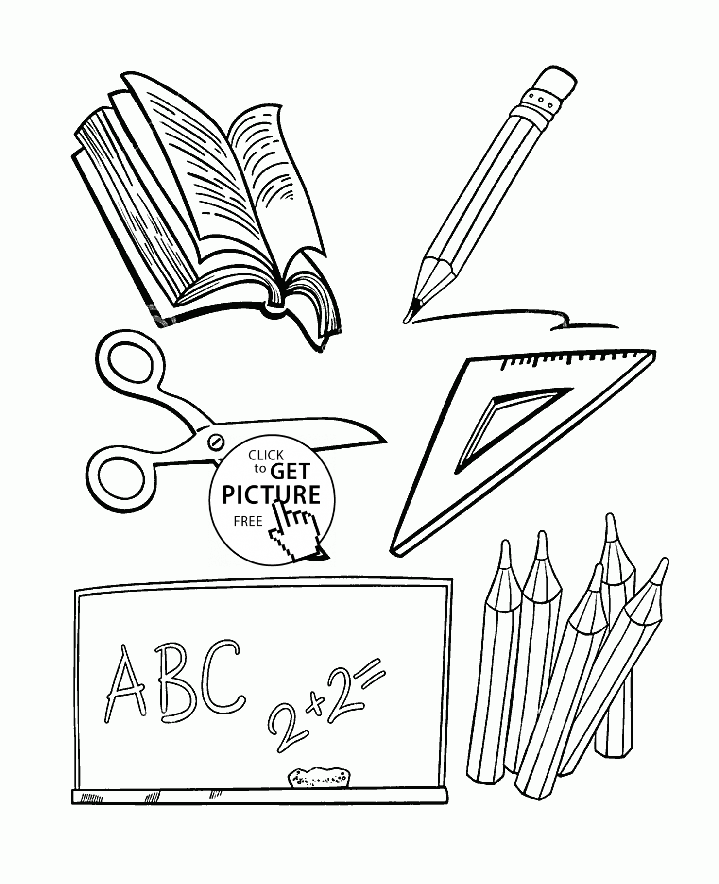 School Objects coloring page for kids, back to school coloring ...