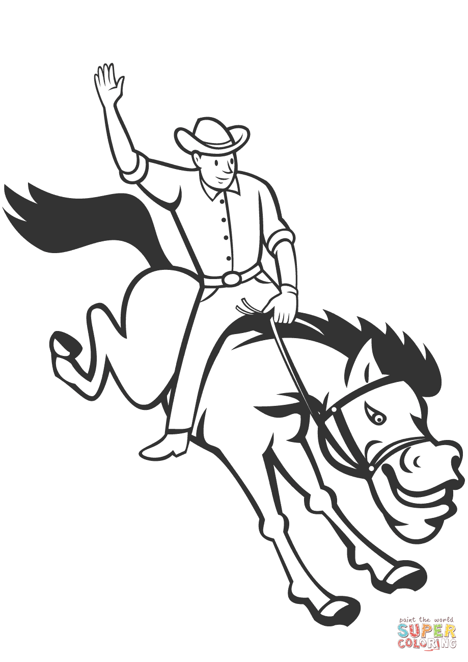 Rodeo Cowboy Riding Bucking Bronco coloring page | Free Printable ...
