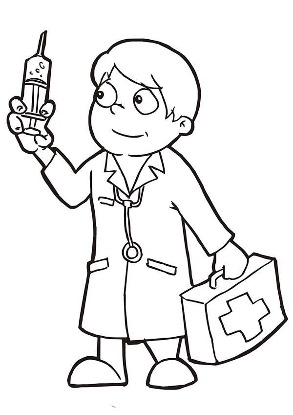Doctor Holding Epydermic Needle Coloring Page: Doctor Holding ...