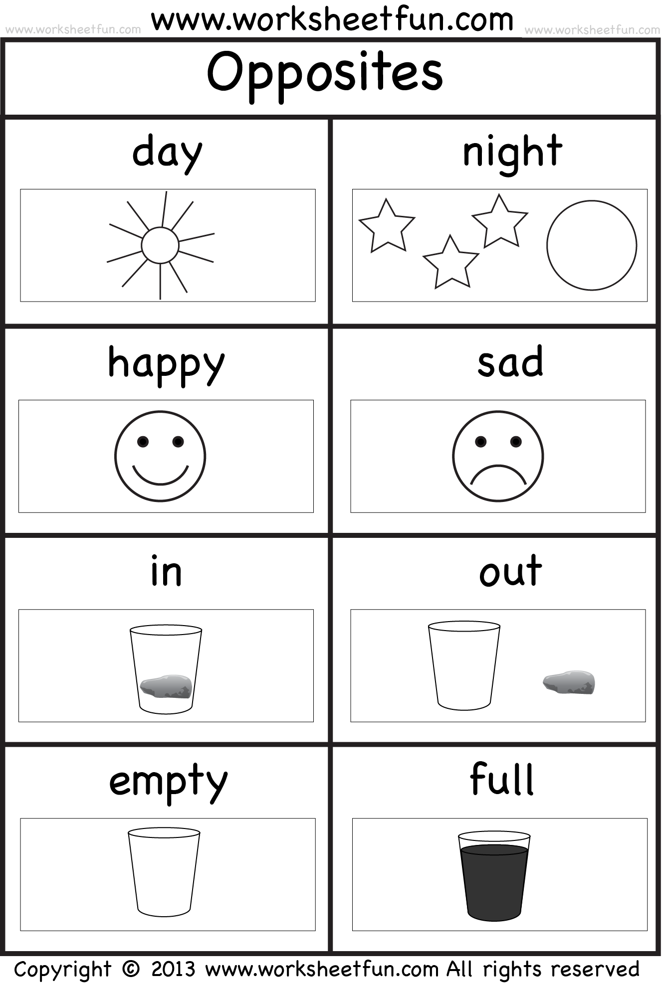 Opposites Worksheet coloring page for preschool kids