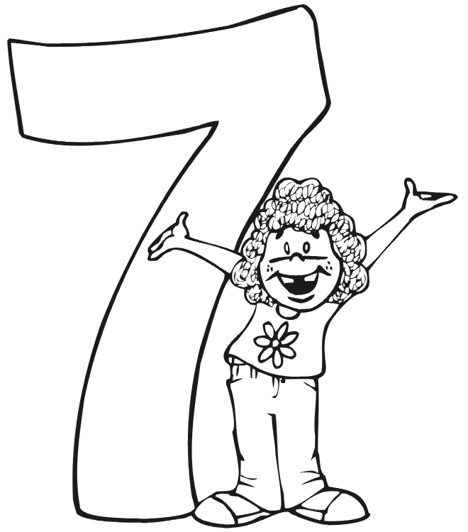 Birthday Coloring Page | A Girl Standing Beside a #7