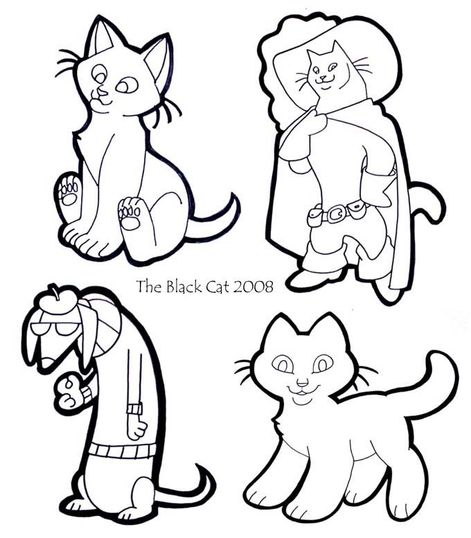 Kitties and Doggie Uncolored by The-BlackCat on deviantART