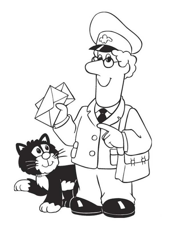 Postman Pat Delivering Mail with Jess Coloring Pages | Bulk Color